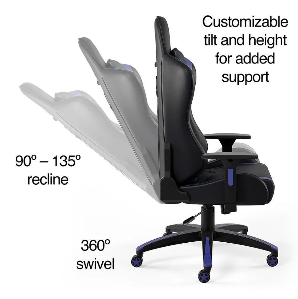 Staples Emerge Vartan Bonded Leather Ergonomic Gaming Chair, Black/Blue (53242V)