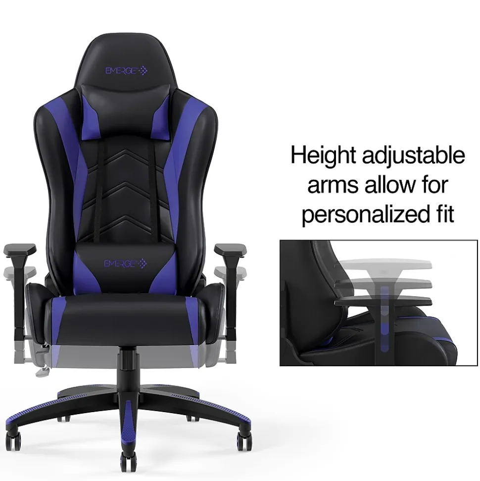 Staples Emerge Vartan Bonded Leather Ergonomic Gaming Chair, Black/Blue (53242V)