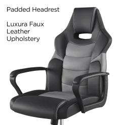 Staples Emerge Vector Luxura Faux Leather Gaming Chair, Black & Gray (61108)