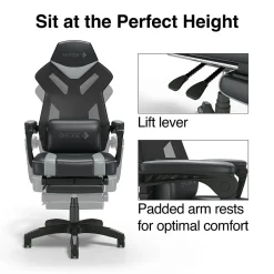 Staples Emerge Vomax Bonded Leather Ergonomic Gaming Chair, Black/Gray (61364)