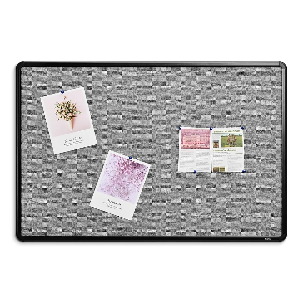 Staples Fabric Bulletin Board, Black Frame, 3' x 2' (ST61263)