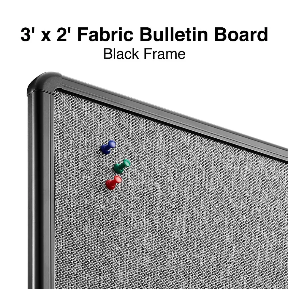 Staples Fabric Bulletin Board, Black Frame, 3' x 2' (ST61263)