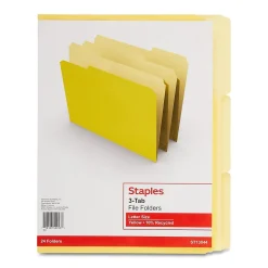 Staples File Folders, 1/3-Cut Tab, Letter Size, Yellow, 24/Pack (ST13844-CC)