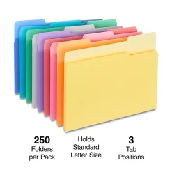 Staples File Folders,1/3-Cut Tab, Letter Size, Assorted Colors, 250/Box (ST502678-CC)