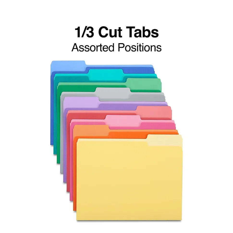 Staples File Folders,1/3-Cut Tab, Letter Size, Assorted Colors, 250/Box (ST502678-CC)