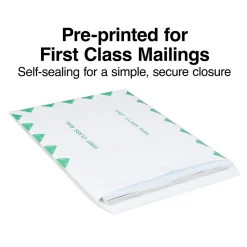Staples First Class Self Seal #13 Envelope, 10" x 13", White with green diamond border, 100/Box (ST195032-CC)