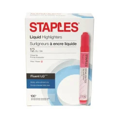 Staples® Fluent LQ™ Highlighters, Pink, 12pk