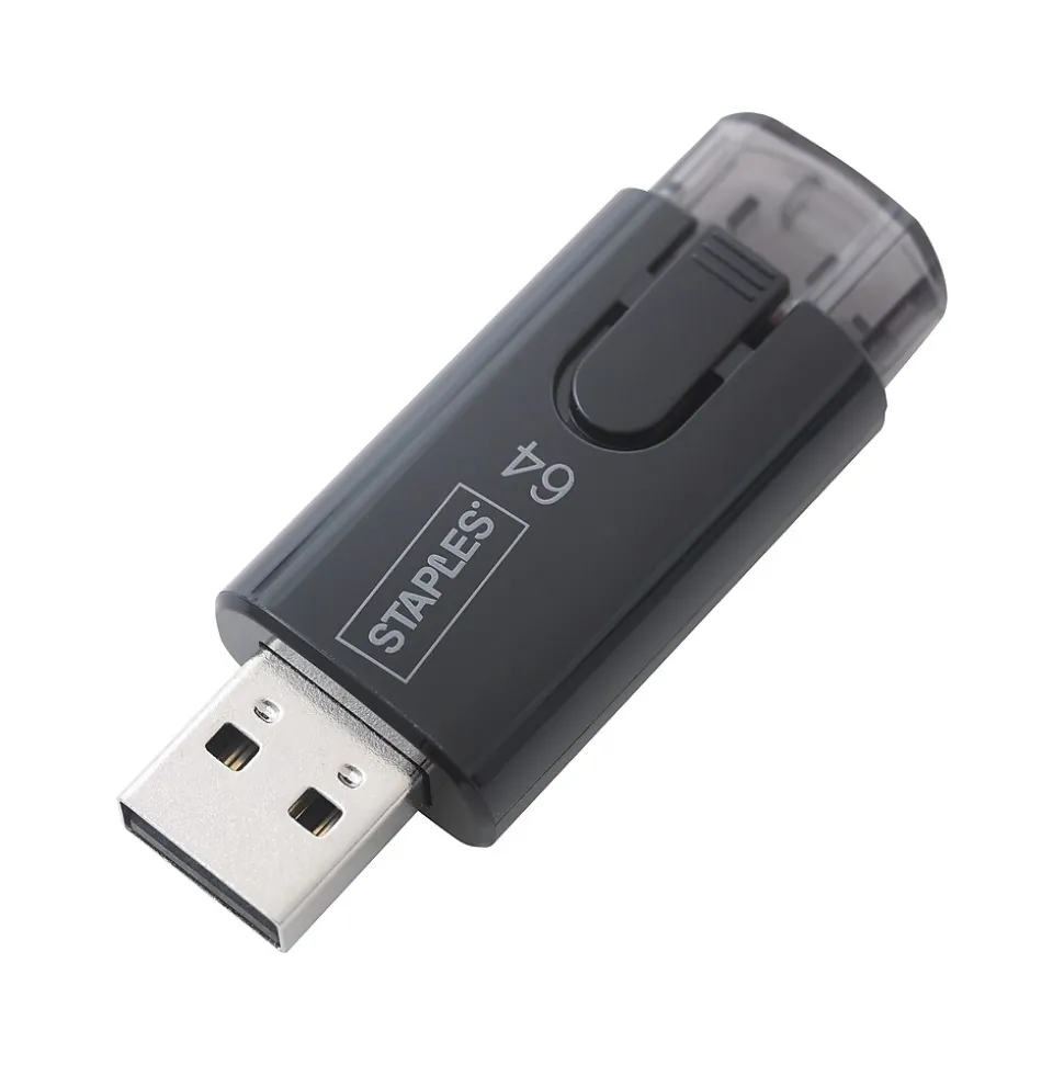 Staples 64GB USB 2.0 Type A Flash Drive, Black (27990)