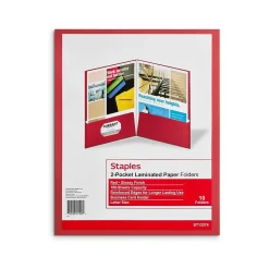 Staples Glossy 2-Pocket Paper Folder, Red, 10/Pack (13374-CC)