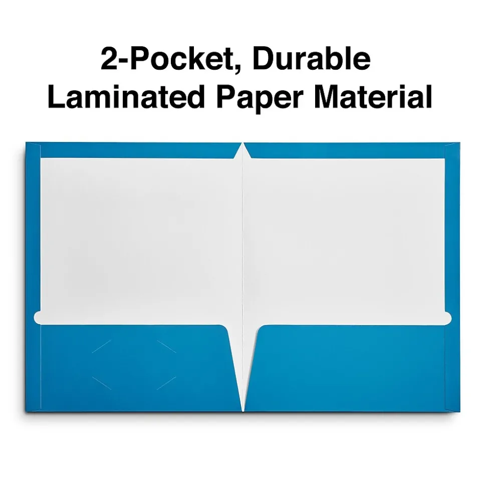 Staples Glossy 2-Pocket Paper Folder, Light Blue, 10/Pack (13373-CC)