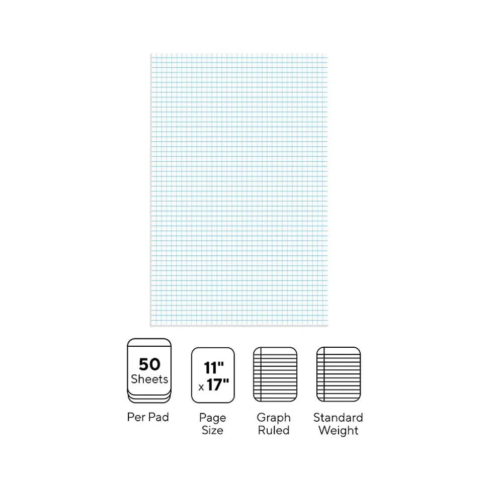 Staples Graph Pad, 11" x 17", Graph Ruled, White, 50 Sheets/Pad (ST57336)