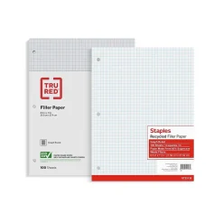 Staples Graph Ruled Filler Paper, 8.5" x 11", White, 100 Sheets/Pack (TR25139)