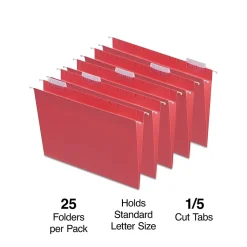 Staples® Hanging File Folders, 1/5-Cut Tab, Letter Size, Red, 25/Box (ST163535-CC)