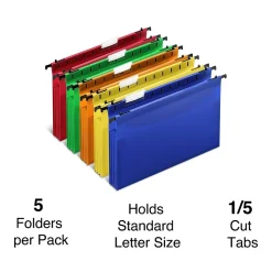 Staples® Hanging File Folder, 3.5" Expansion, Letter Size, Assorted, 5/Pack (TR36330/36330)