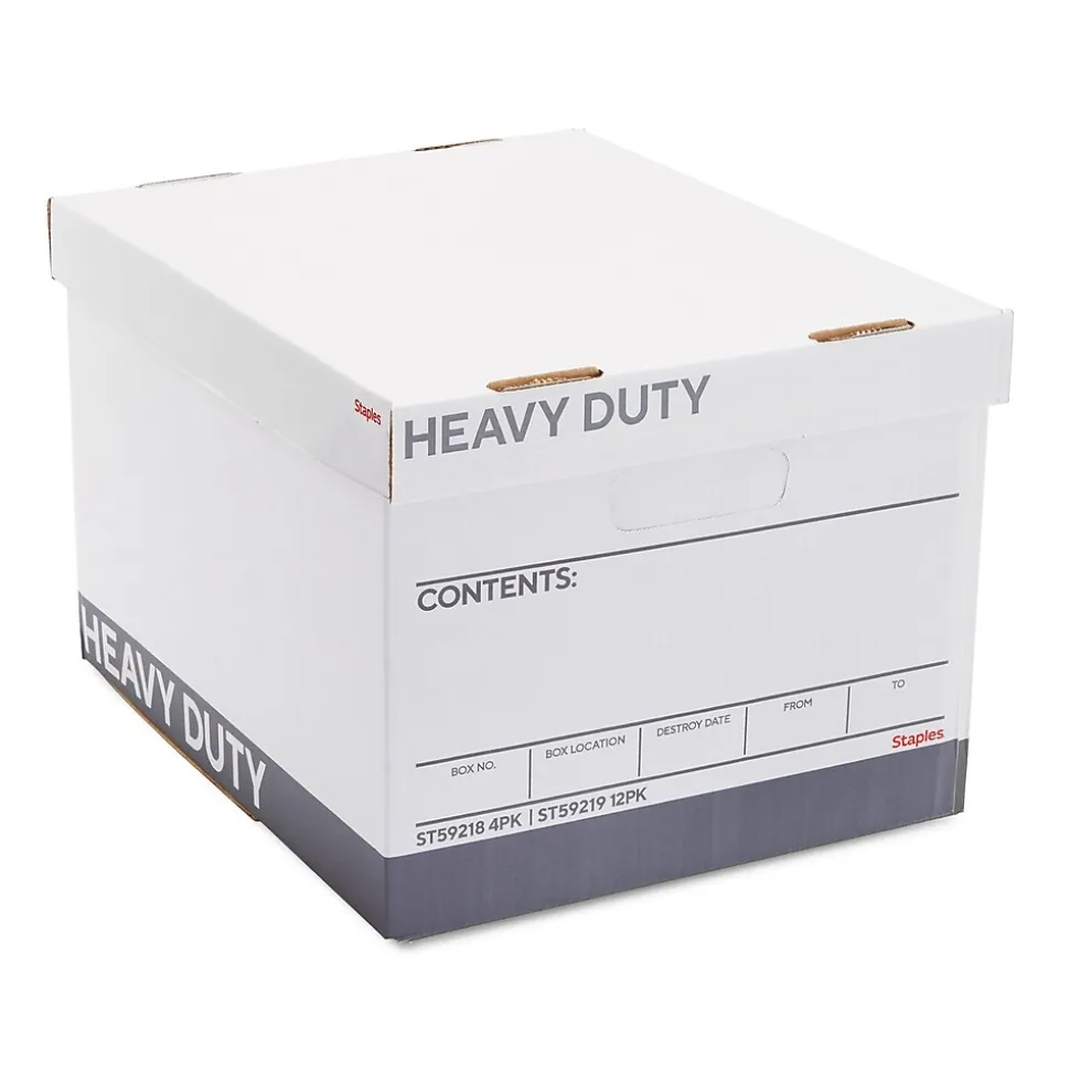 Staples Heavy Duty File Box, Lift Off Lid, Letter/Legal, White/Gray, 12/Carton (TR59219)