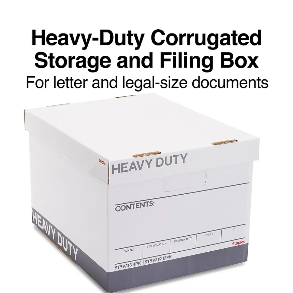 Staples Heavy Duty File Box, Lift Off Lid, Letter/Legal, White/Gray, 12/Carton (TR59219)