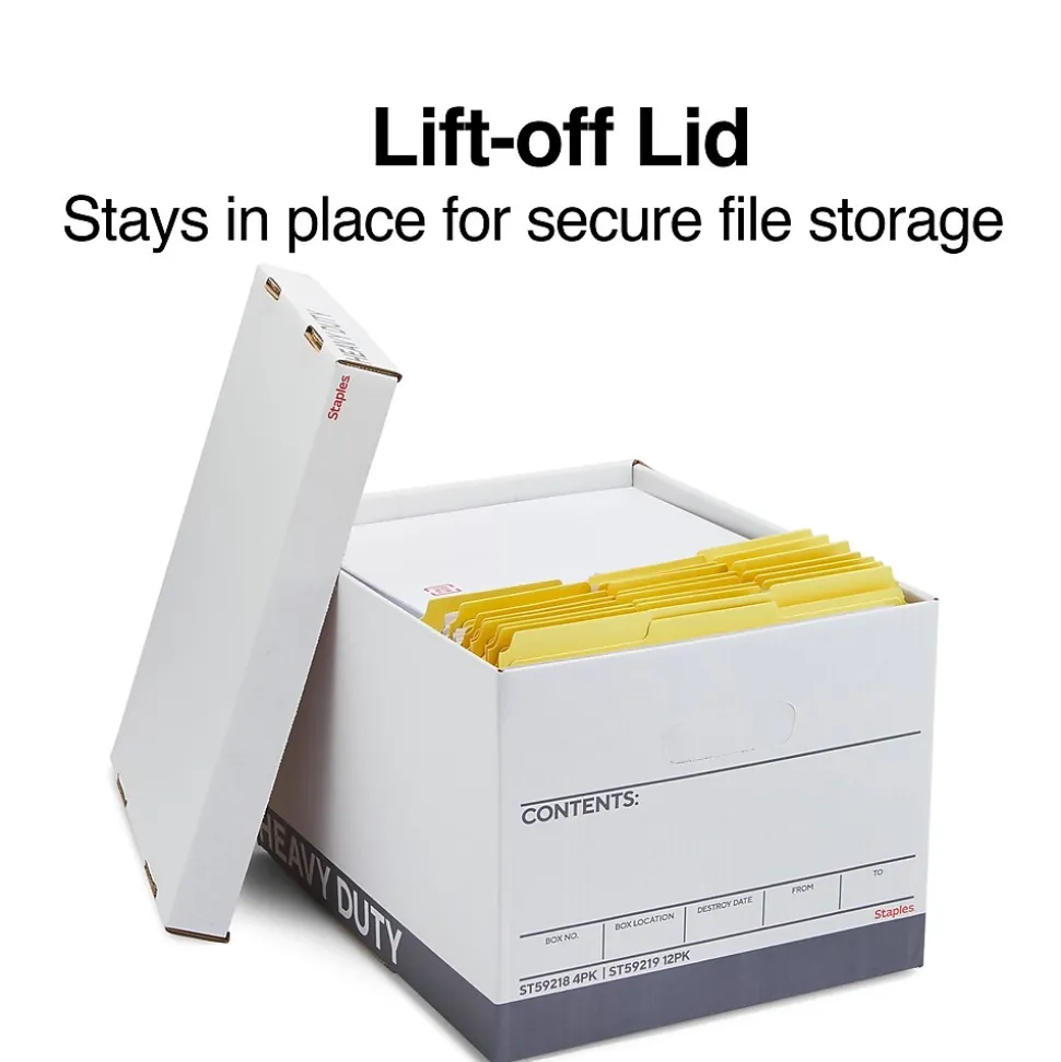 Staples Heavy Duty File Box, Lift Off Lid, Letter/Legal, White/Gray, 12/Carton (TR59219)