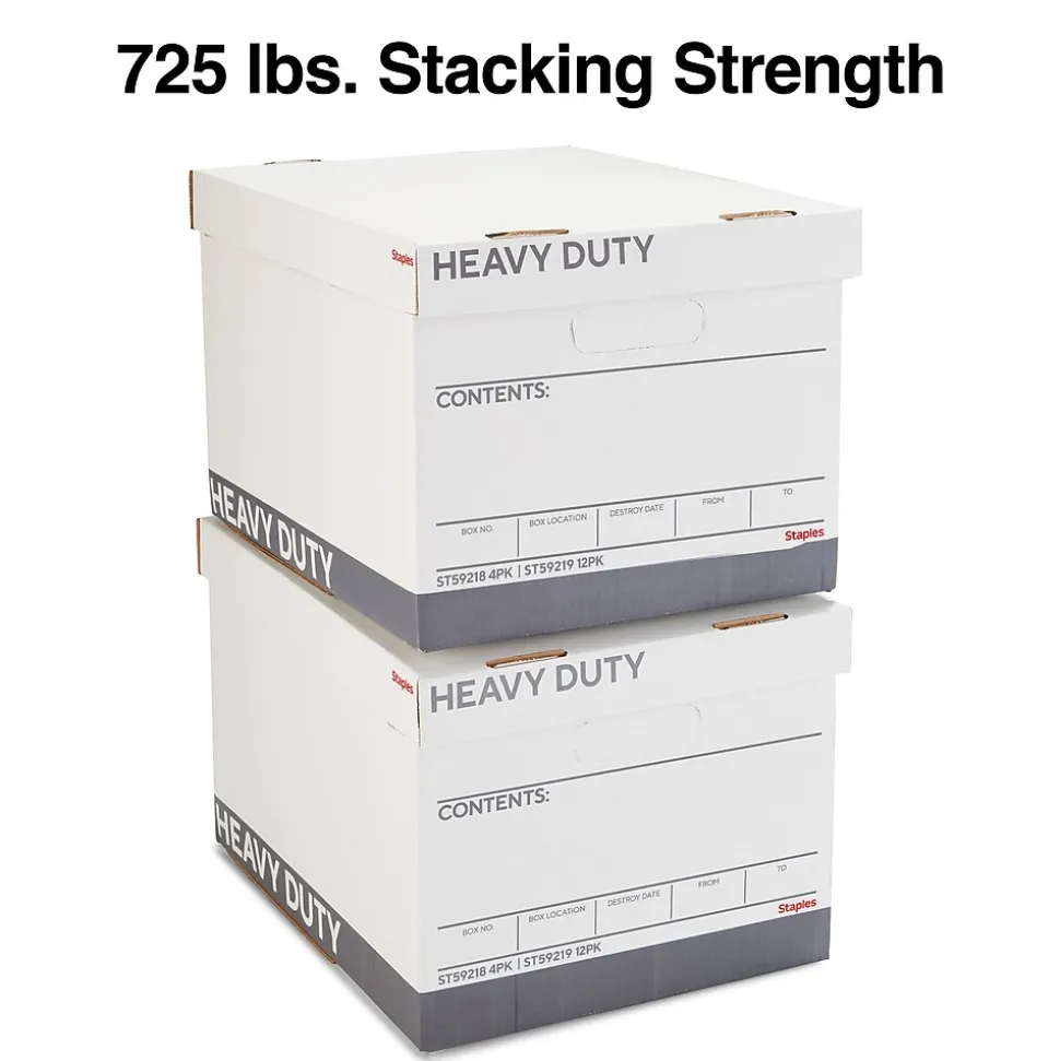 Staples Heavy Duty File Box, Lift Off Lid, Letter/Legal, White/Gray, 12/Carton (TR59219)