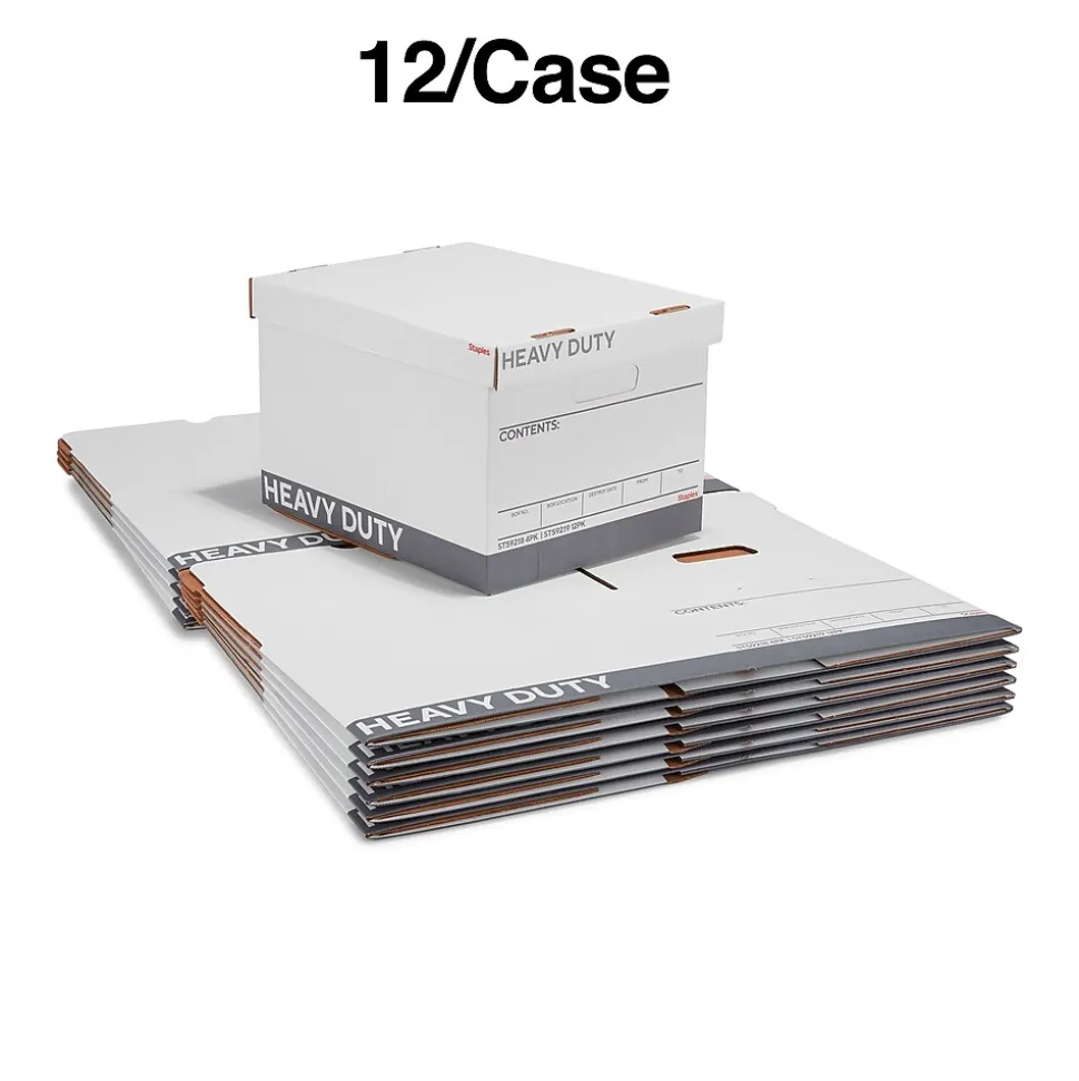 Staples Heavy Duty File Box, Lift Off Lid, Letter/Legal, White/Gray, 12/Carton (TR59219)
