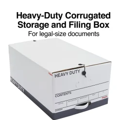 Staples Heavy Duty File Box, String and Button Lid, Legal, White/Gray, 4/Pack (TR59224)