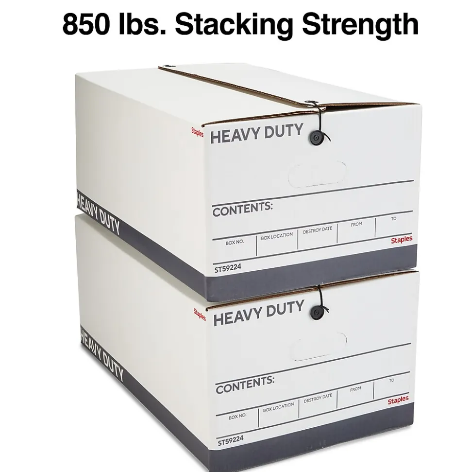Staples Heavy Duty File Box, String and Button Lid, Legal, White/Gray, 4/Pack (TR59224)