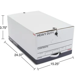 Staples Heavy Duty File Box, String and Button Lid, Legal, White/Gray, 4/Pack (TR59224)