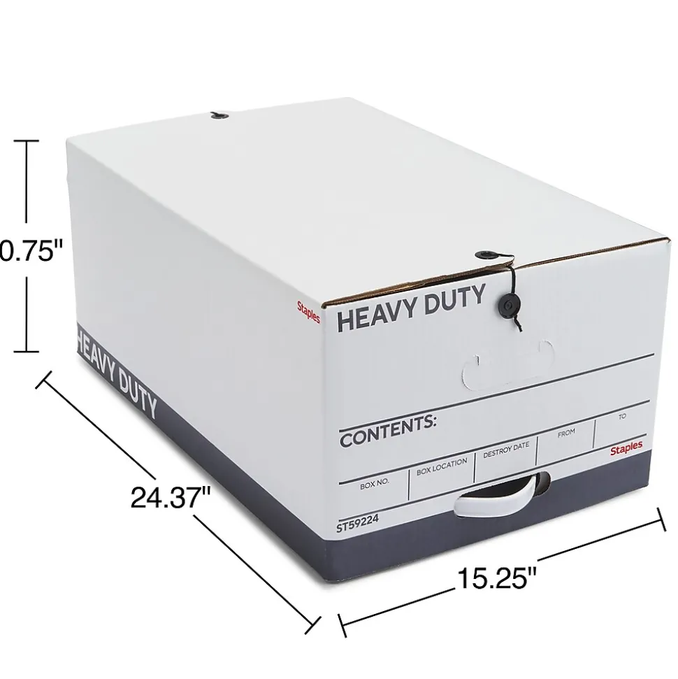 Staples Heavy Duty File Box, String and Button Lid, Legal, White/Gray, 4/Pack (TR59224)