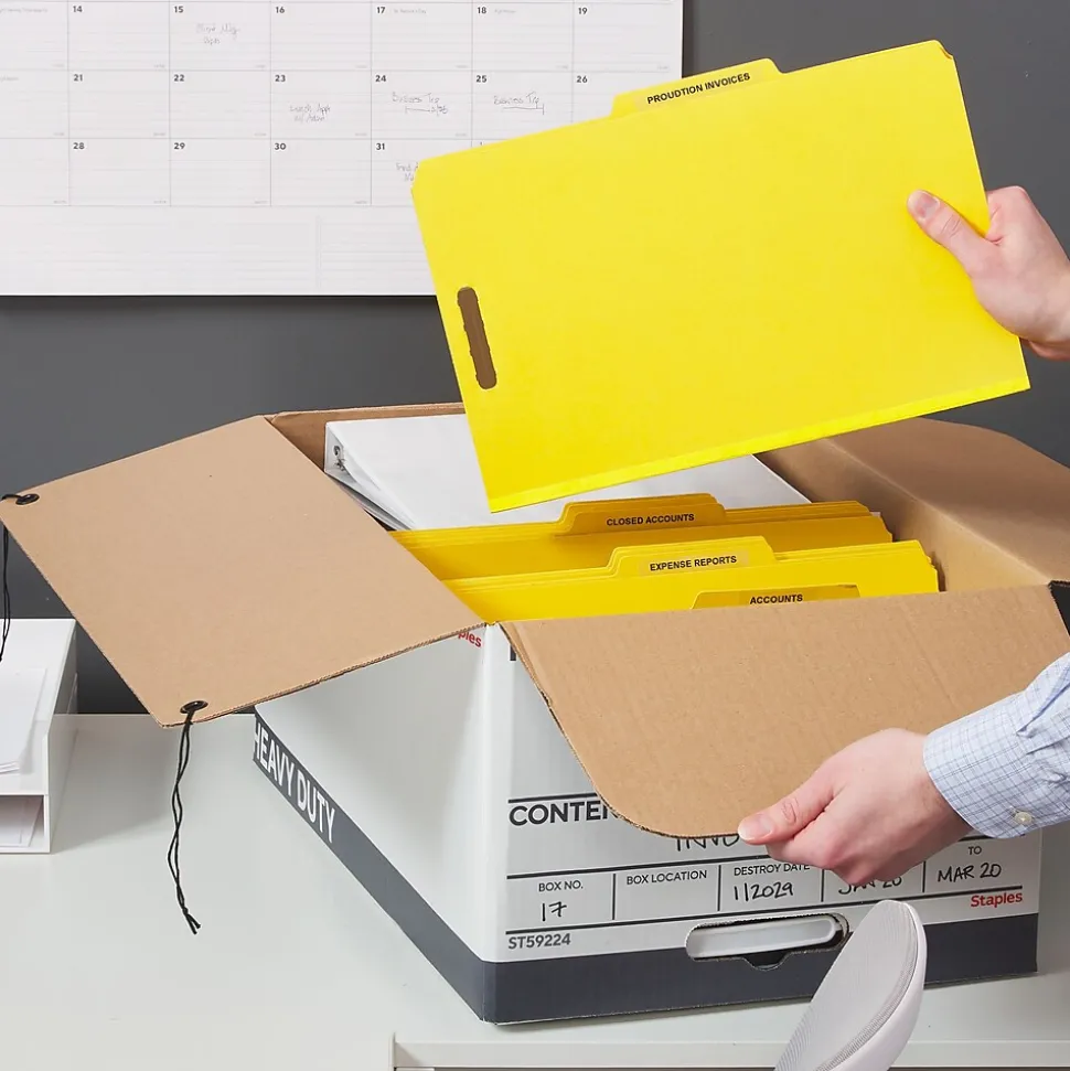 Staples Heavy Duty File Box, String and Button Lid, Legal, White/Gray, 4/Pack (TR59224)