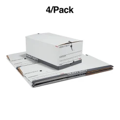 Staples Heavy Duty File Box, String and Button Lid, Legal, White/Gray, 4/Pack (TR59224)