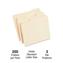 Staples Heavy Duty File Folder, 1/3 Cut Tab, Letter Size, Manila, 250/Box (TR56677)