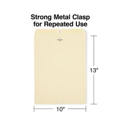 Staples Heavyweight Clasp & Moistenable Glue Catalog Envelopes, 10"L x 13"H, Manila, 100/Box (122069/14207)