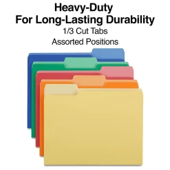 Staples Heavyweight File Folders, 1/3-Cut Tab, Letter Size, Assorted Colors, 50/Box (ST18363-CC)