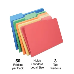 Staples Heavyweight File Folders, 1/3-Cut Tab, Legal Size, Assorted Colors, 50/Box (ST18366-CC)