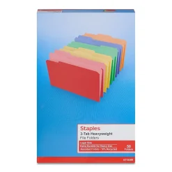 Staples Heavyweight File Folders, 1/3-Cut Tab, Legal Size, Assorted Colors, 50/Box (ST18366-CC)