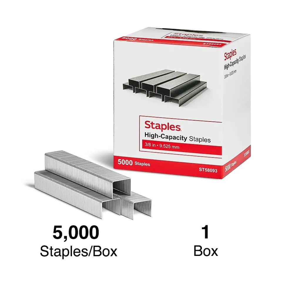 Staples High-Capacity Staples, 3/8" Leg Length, 5000/Box (TR58093)