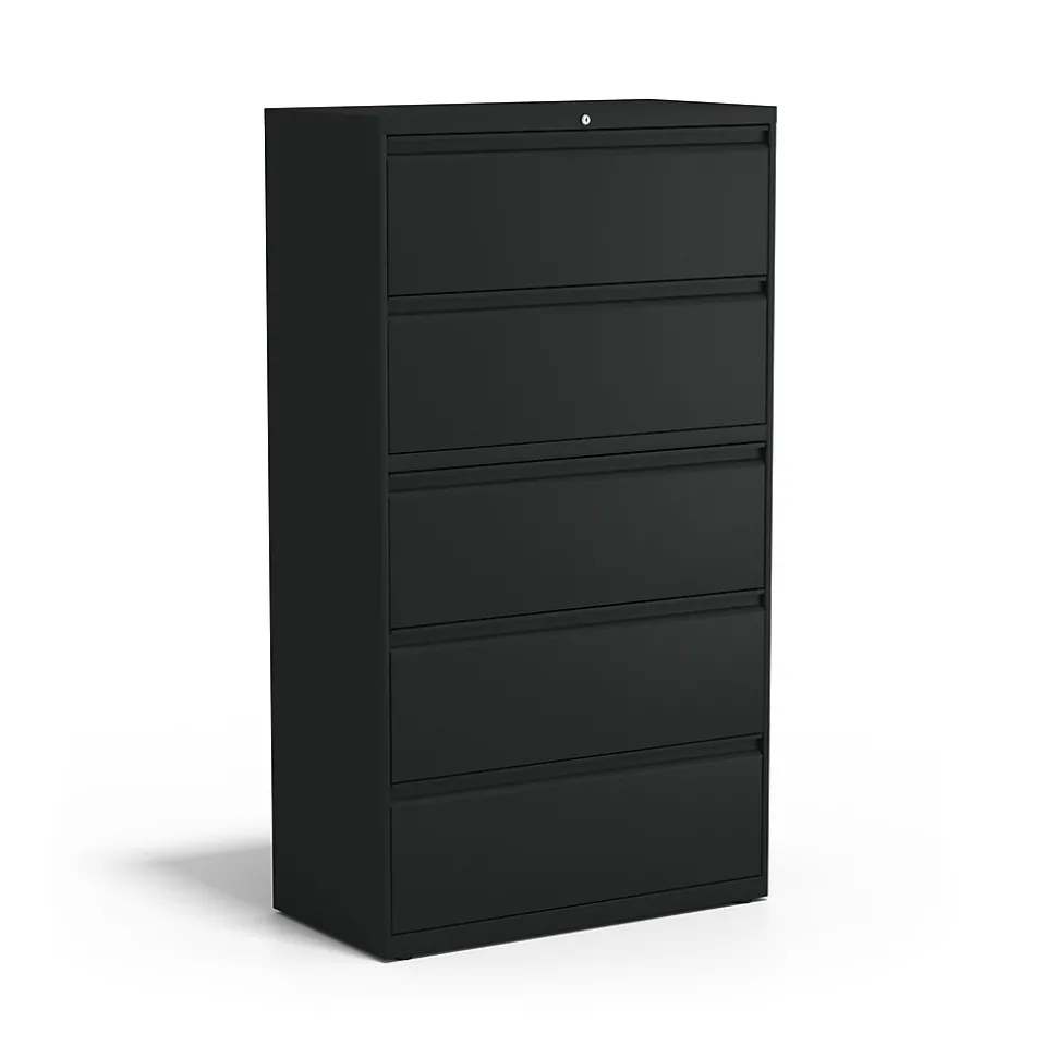 Staples HL8000 Commercial 5-Drawer Lateral File Cabinet, Locking, Letter/Legal, Black, 36"W (21754D)