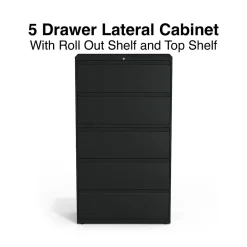 Staples HL8000 Commercial 5-Drawer Lateral File Cabinet, Locking, Letter/Legal, Black, 36"W (21754D)