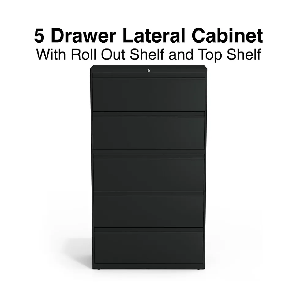 Staples HL8000 Commercial 5-Drawer Lateral File Cabinet, Locking, Letter/Legal, Black, 36"W (21754D)
