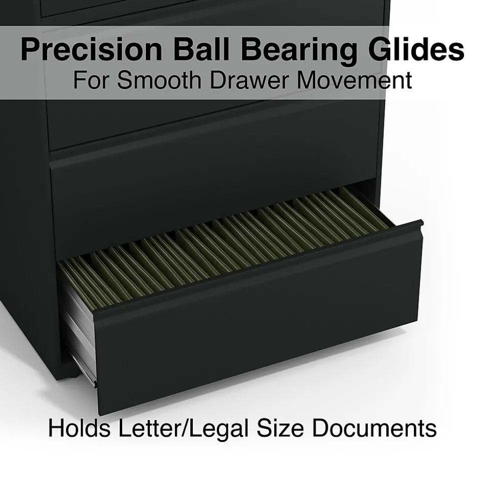 Staples HL8000 Commercial 5-Drawer Lateral File Cabinet, Locking, Letter/Legal, Black, 36"W (21754D)