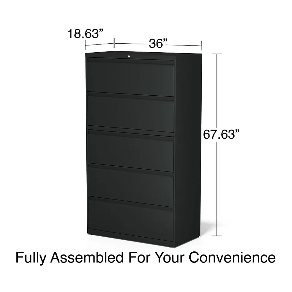 Staples HL8000 Commercial 5-Drawer Lateral File Cabinet, Locking, Letter/Legal, Black, 36"W (21754D)