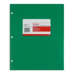 Staples 3-Hole Punched 2-Pocket Plastic Portfolio Folder, Green (ST52806-CC)