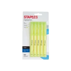 Staples Hype Stick Highlighters, Chisel, Yellow, 5/Pack (29346)
