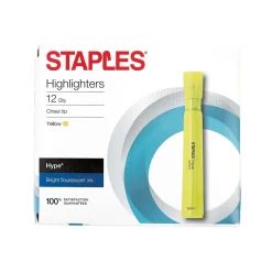 Staples Hype Tank Highlighters, Chisel Tip, Yellow, Dozen (29203-CC)