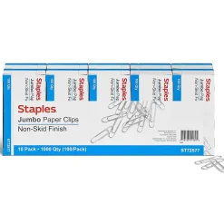 Staples Jumbo Paper Clips, Silver, 1000 Clips/Pack, 10/Pack(A7026606/72577)
