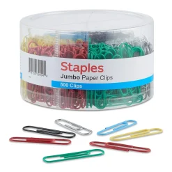 Staples Jumbo Paper Clips, Assorted Colors, 500 Clips/Pack (ST40653/40653)