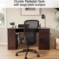 Staples Kendall Park 58.5"W Double Pedestal Desk, Cherry (52105)