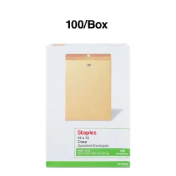 Staples Kraft Clasp & Moistenable Glue Catalog Envelopes, 10