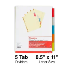 Staples Large Tab Insertable Dividers, 5-Tab, Assorted Colors (13485/11109)