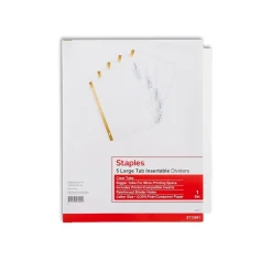 Staples Large Tab Insertable Dividers, 5-Tab, Clear (13491/11122)
