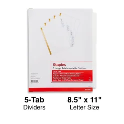 Staples Large Tab Insertable Dividers, 5-Tab, Clear (13491/11122)